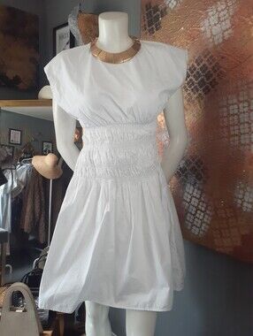 Zara Cotto. Classic White Smocked-Waist Mini Dress